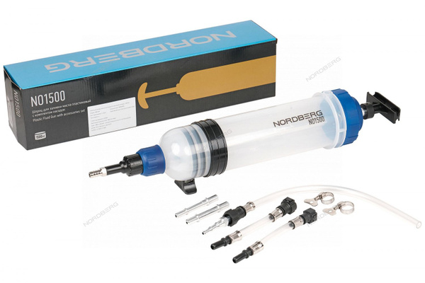 Шприц для заливки масла пластиковый с комплектом насадок, 1500 мл ...