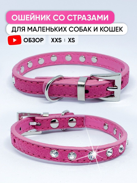 Малиновый ошейник со стразами для собак мелких пород и кошек, XXS ...