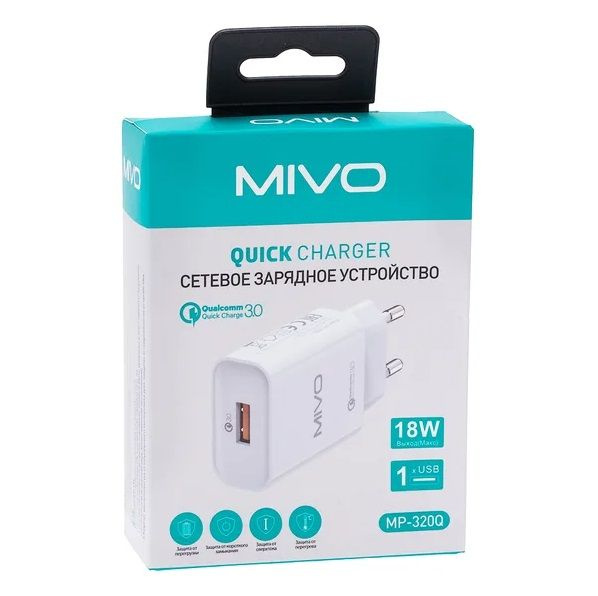 Сетевое зарядное устройство MIVO MP-320Q, 18 Вт, USB 3.1 Type-A, USB 2. ...