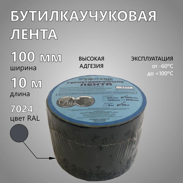 Бутилкаучуковая лента, 100 мм (10 м) герметизирующая на алюминиевой ...
