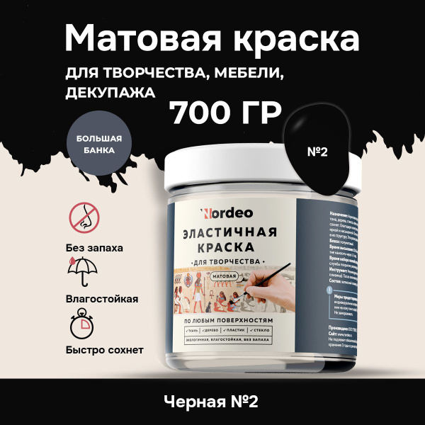 Акриловая краска черная матовая без запаха NORDEO для творчества ...