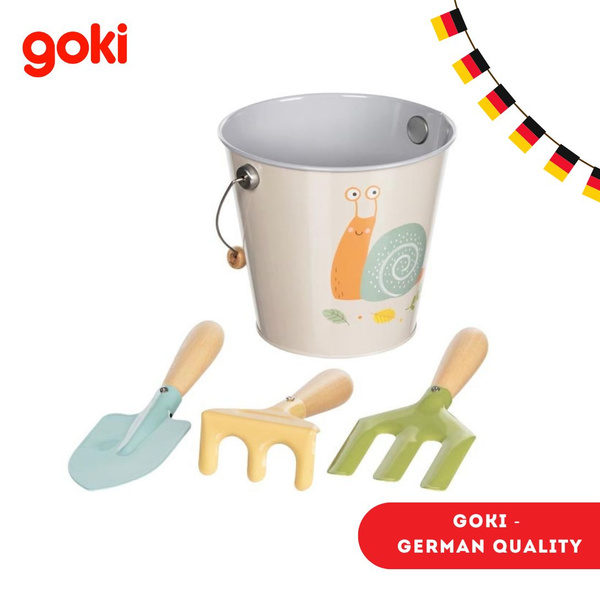 Набор для песочницы, металлические грабли, лопата и ведёрка от Goki, 4 ...