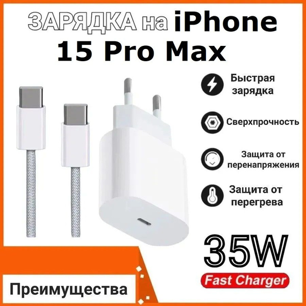Характеристики Зарядное устройство для iPhone 15 Pro Max / Блок питания ...