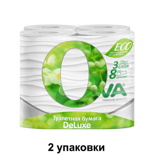 OVA Туалетная бумага Ova Deluxe, 3-слойная, 8 рулонов, 2 уп - купить с ...