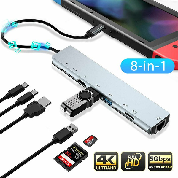 8-в-1 Type-C к USB 3.0 4K HDMI Ethernet RJ45 Адаптер Конвертер ...