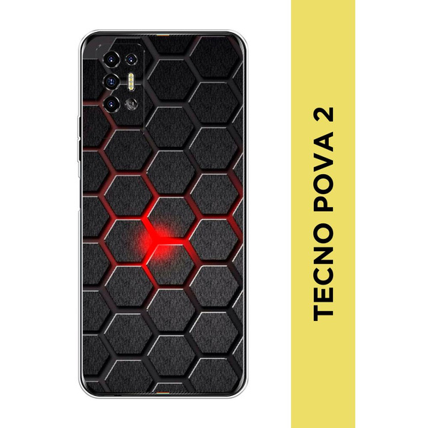 Силиконовый чехол на Tecno Pova 2 / Текно Пова 2 "Соты красные ...