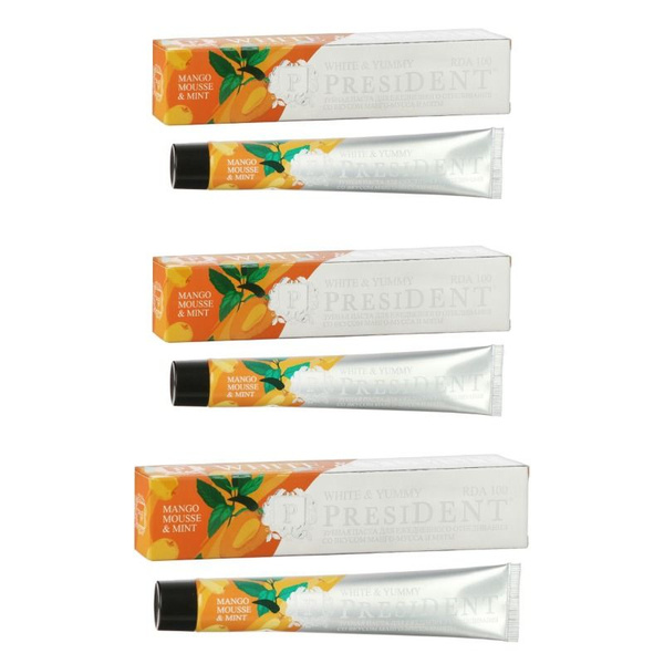 President Зубная паста, White & Yummy, Манго-мусс с мятой, 75 гр., 3 шт ...