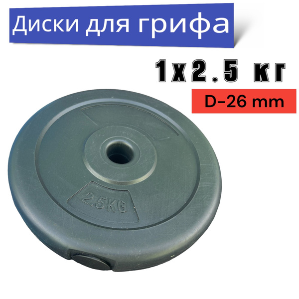 Диски для штанги и гантелей 1 шт по 2.5 кг, корпус-пластик, d-26mm ...