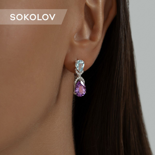 Серьги серебряные женские 925 пробы SOKOLOV, ювелирные украшения из ...