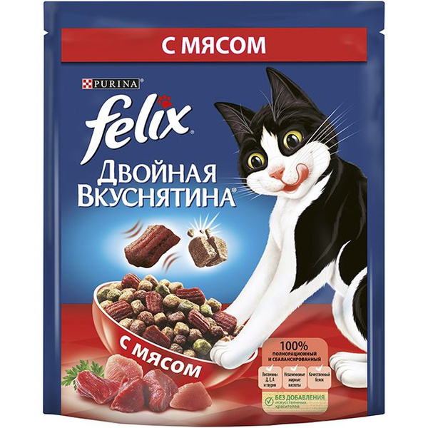 Сухой корм Феликс для взрослых кошек двойная вкуснятина с мясом 3 кг ...