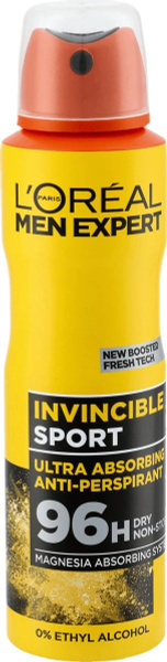 L'ORAL Men Expert Дезодорант-спрей Invincible Sport 96 ч для мужчин 150 ...