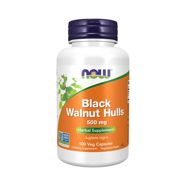 NOW Foods Black Walnut Hulls 500 mg 100 Veg Capsules, скорлупа черного ...