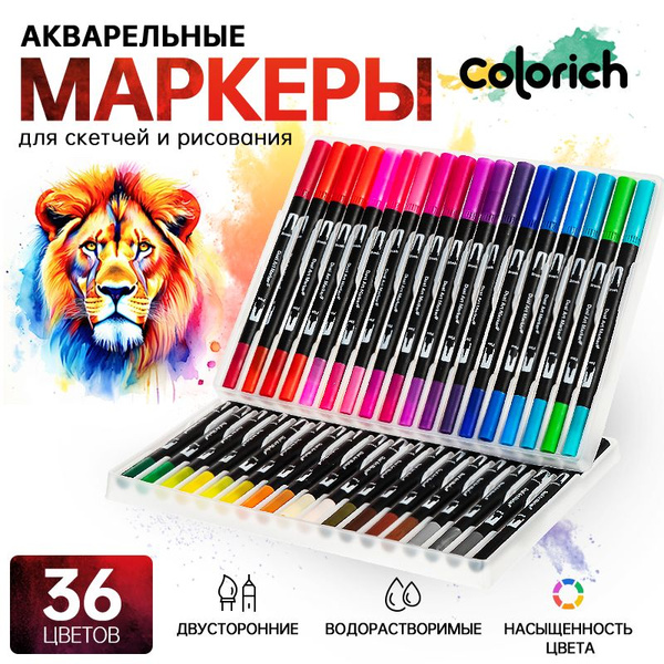 Акварельные маркеры двусторонние кисть и линер Colorich 36 цветов ...