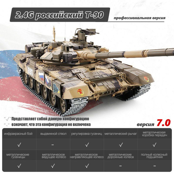 Heng Long игрушечный танк Т-90 с 2.4G радиоуправлением, металлическим ...