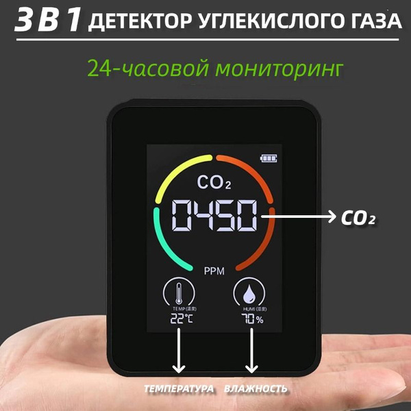 Детектор углекислого газа СО2 Монитор качества воздуха(термометр ...