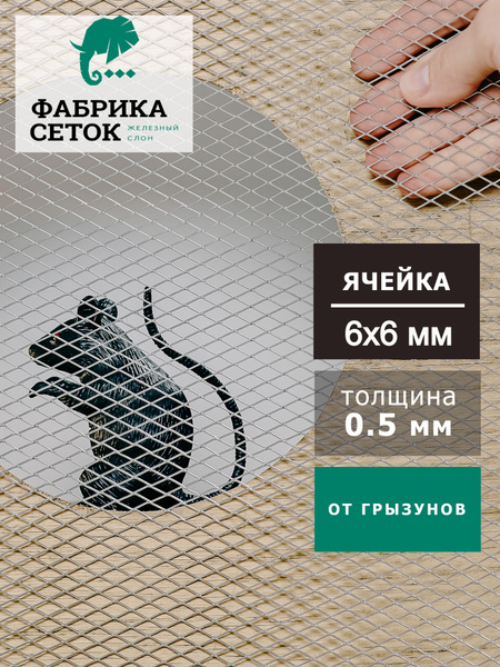 Сетка оцинкованная от грызунов с ячейкой 6х6 мм, рулон 1х10м, просечно ...