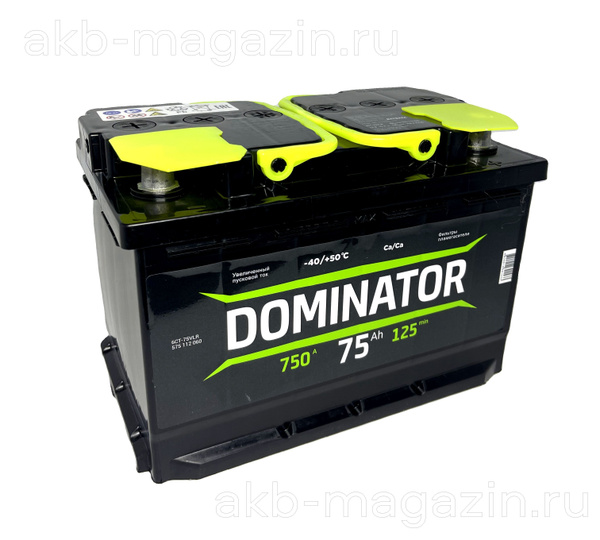 DOMINATOR Аккумулятор автомобильный, 75 А•ч, Обратная (-/+) полярность ...