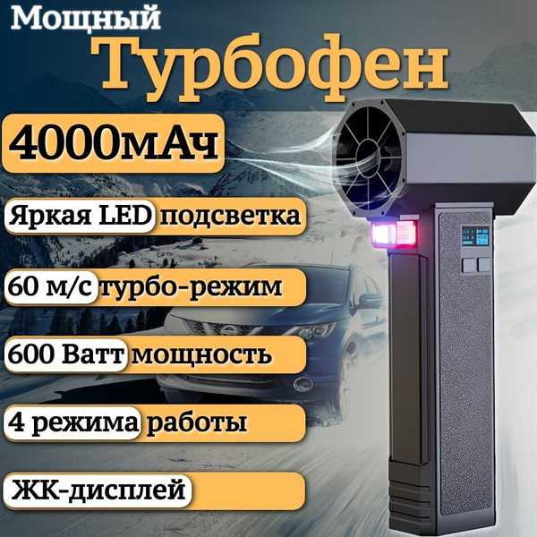 Воздуходувка портативная аккумуляторная для автомобиля/ турбофен мощный ...