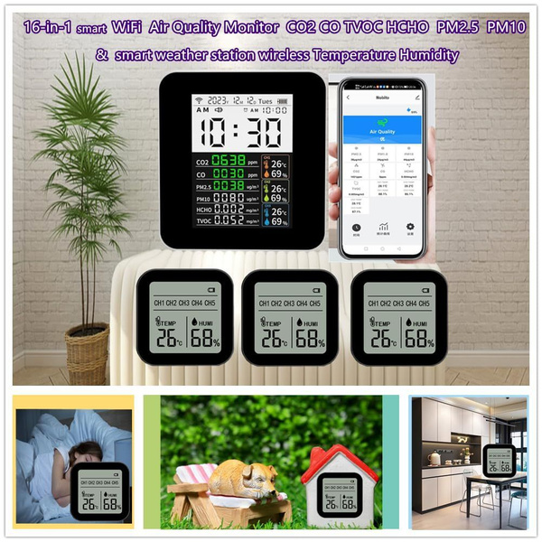 16-в-1 Smart WiFi монитор качества воздуха CO2 CO TVOC HCHO PM2.5 PM10 ...