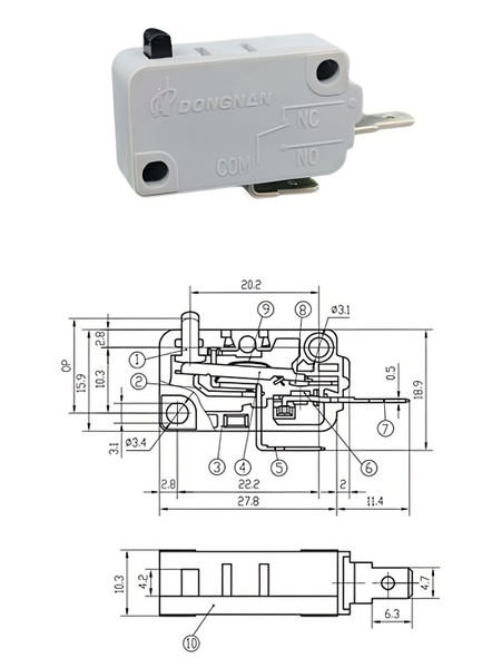 Микровыключатель концевик KW3A-16T0-C200 125 В-16А /250 В -4 А ...