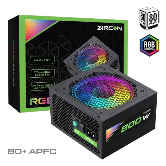 БлокпитанияATXZIRCONRGB-800(Черный800W20+4pin4+4pin2*6+2pin6*SATA3*MOLEXвентилятор120ммсподсветкойRGB)