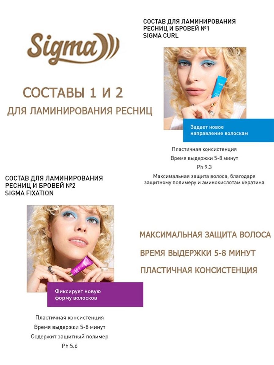 NOVEL Sigma Набор составов 1 и 2 для ламинирования ресниц и бровей