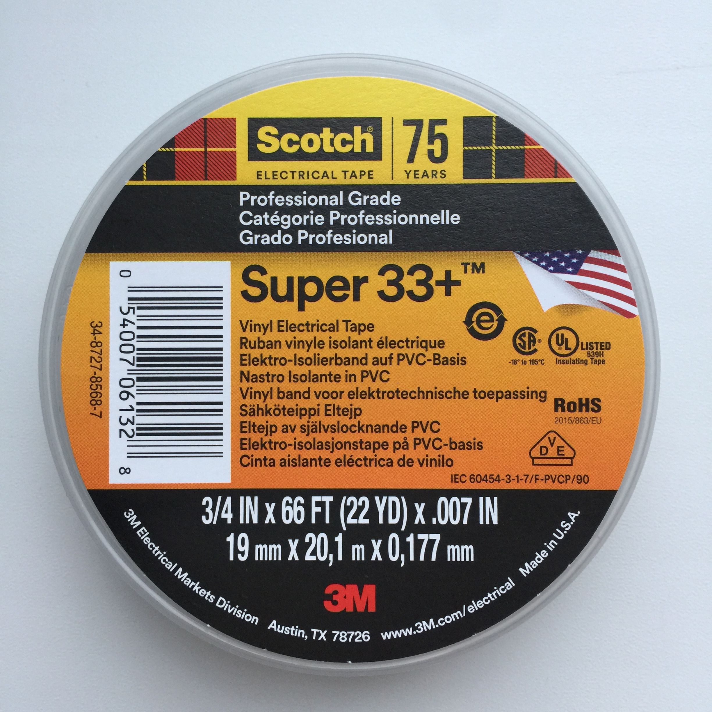 Изолента3МScotchSuper33+(3M)19мм20м0.178мм,1шт.