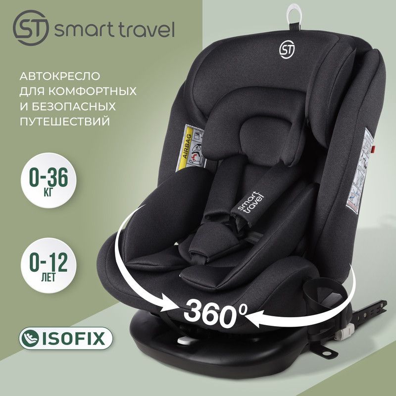 Автокресло детское поворотное Smart Travel Boss Isofix от 0 до 36 кг, Dark grey