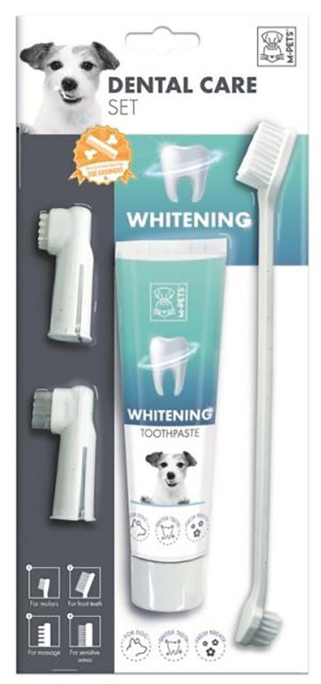 M-Pets Набор Dental Care Set для ухода за зубами собак, паста отбеливающая, щётка, напальчники, 100 мл