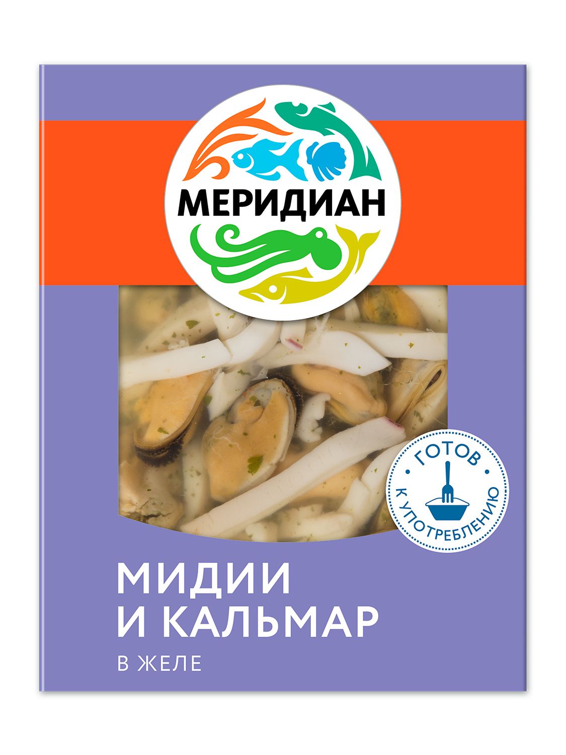 Мясо мидий и кальмар в желе с зеленью Меридиан, отварные, соломка, 200 г