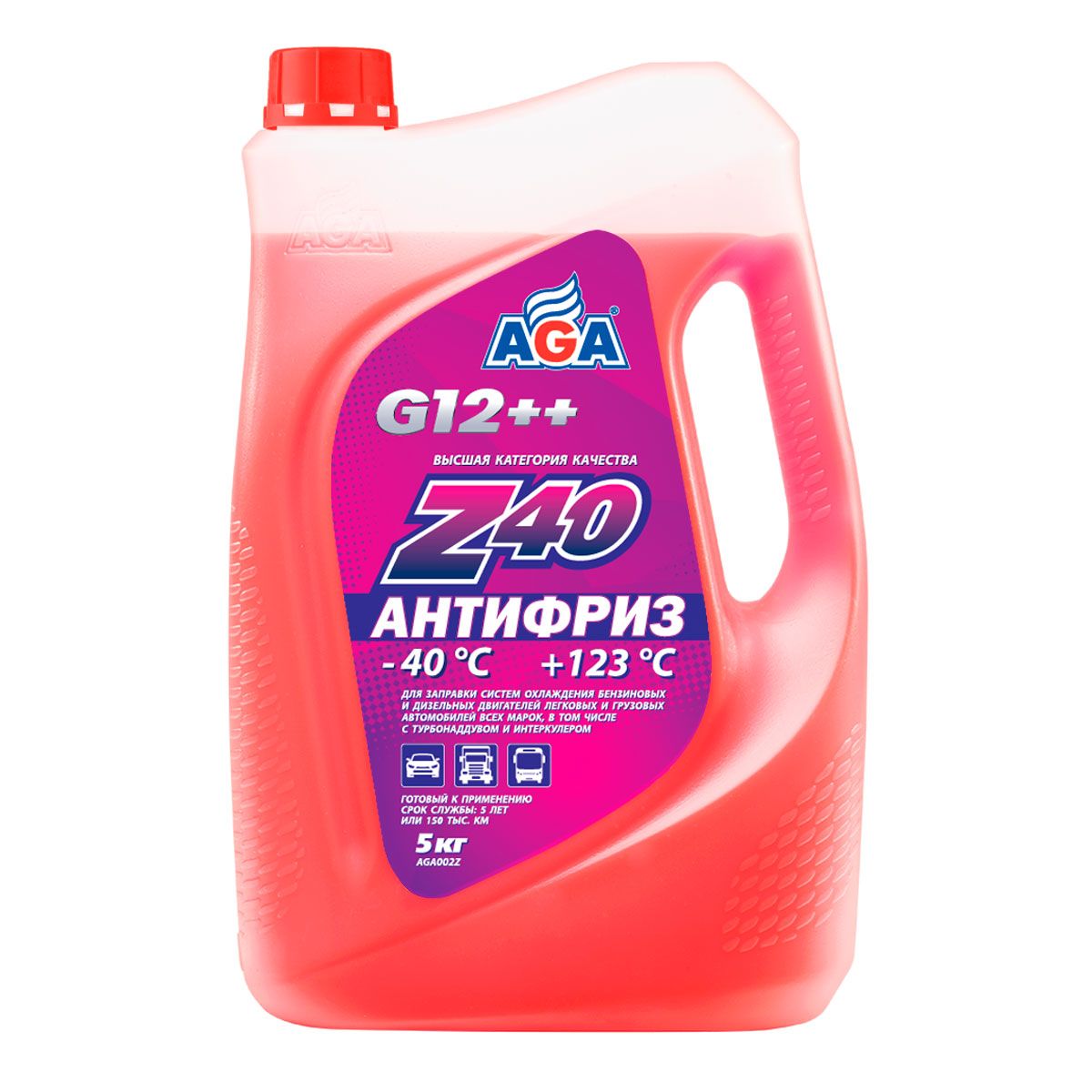 Антифриз AGA AGA002Z, красный, -40С, 5 кг, G-12++