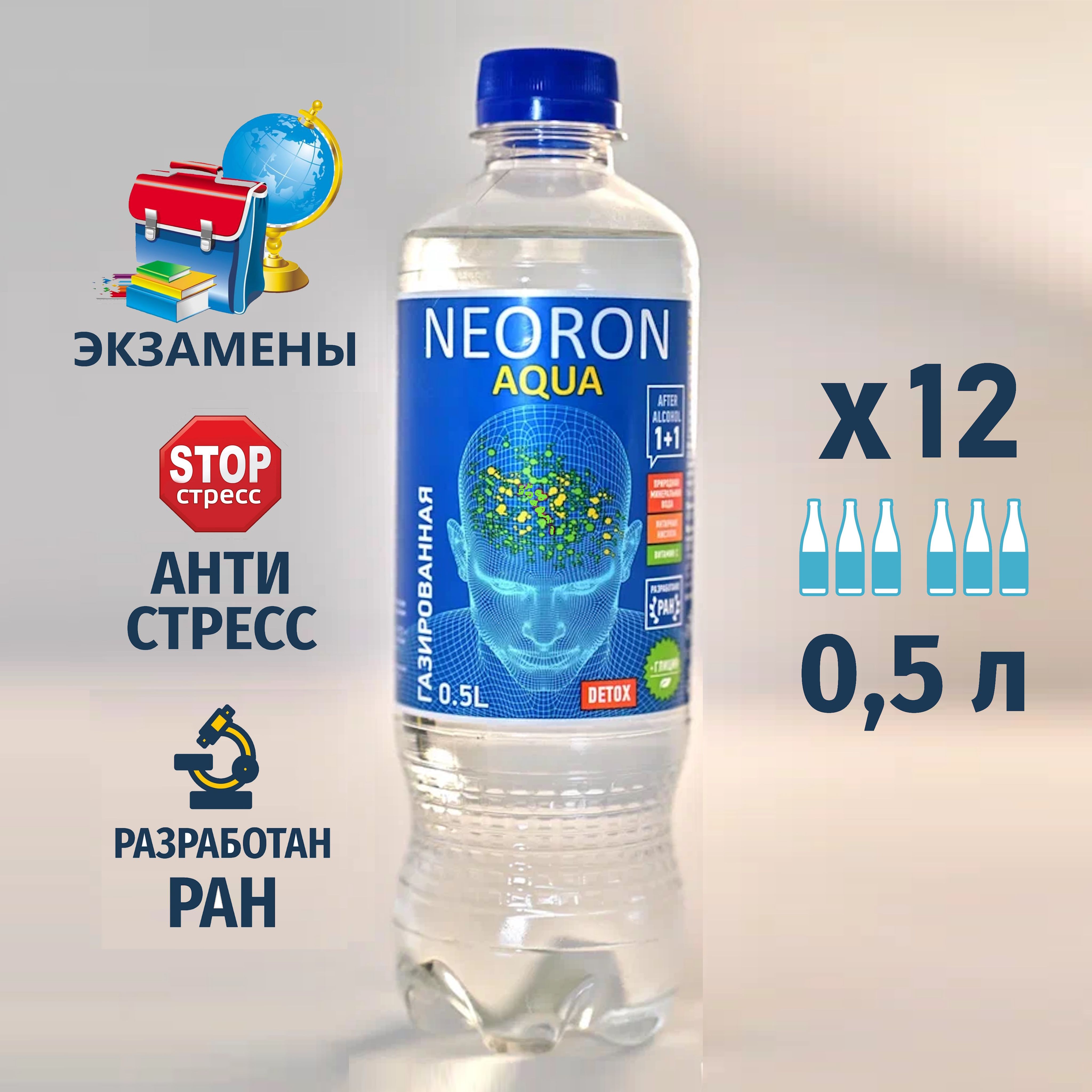 NEORON AQUA, минеральная вода с янтарной кислотой, глицином и витамином С  (Разработан РАН), 0,5 л (12 шт/уп) - купить с доставкой по выгодным ценам в  интернет-магазине OZON (312717625)