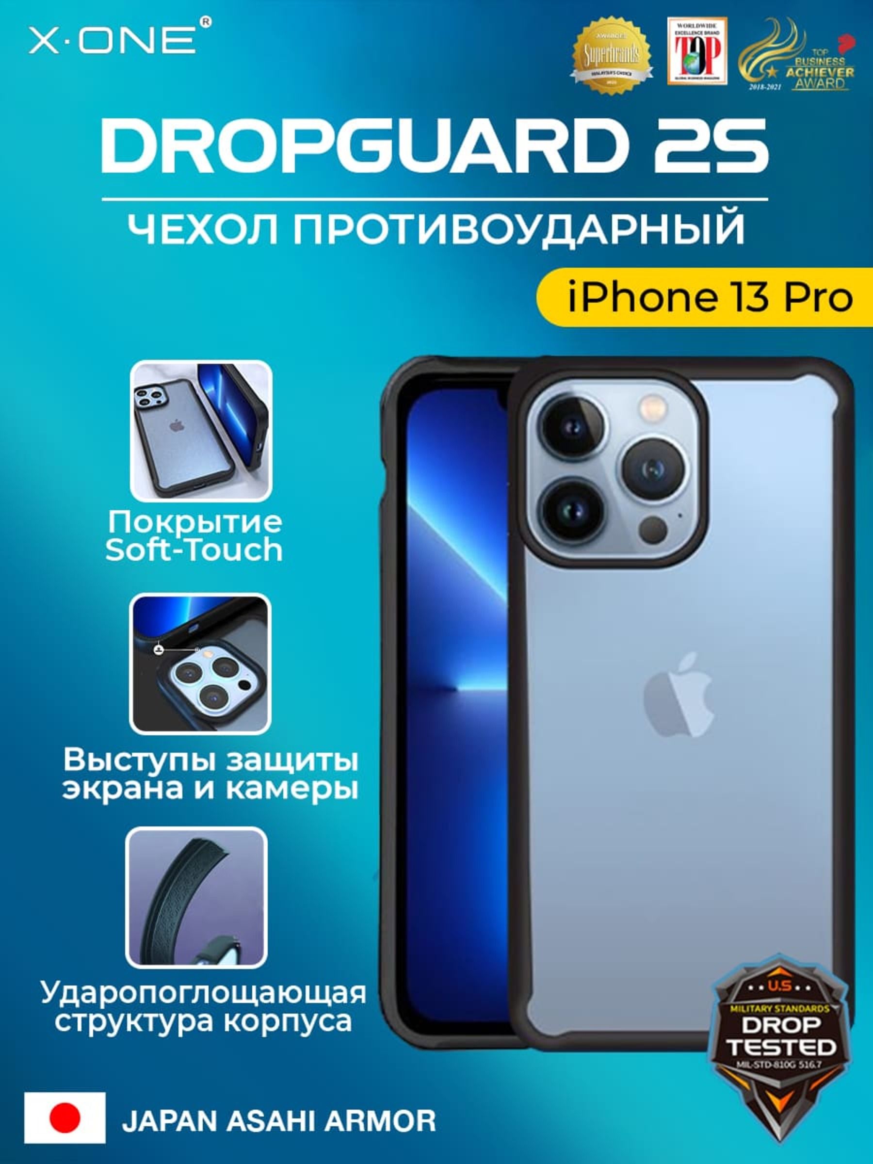 Чехол для iPhone 13 Pro X-ONE DropGuard 2.0 - прозрачная задняя панель и  черный матовый Soft Touch бампер - купить с доставкой по выгодным ценам в  интернет-магазине OZON (349778532)