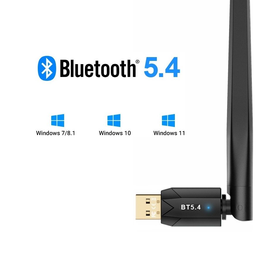 Bluetooth 5.4 адаптер для ПК, компьютера, ноутбука, наушников, Windows 7/8.1/10/11