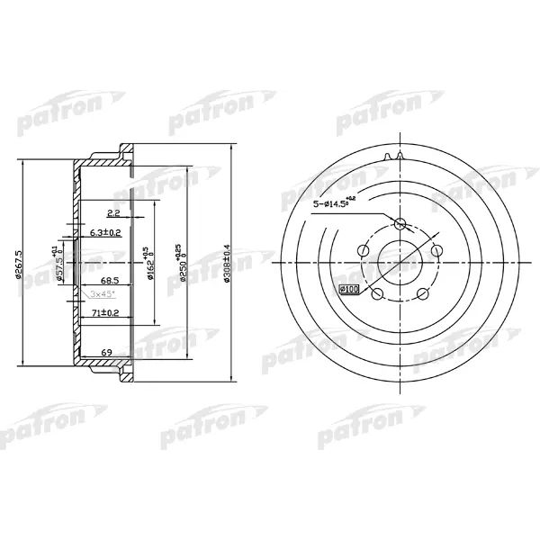 Барабан тормозной задн PATRON PDR1479, oem 4877262