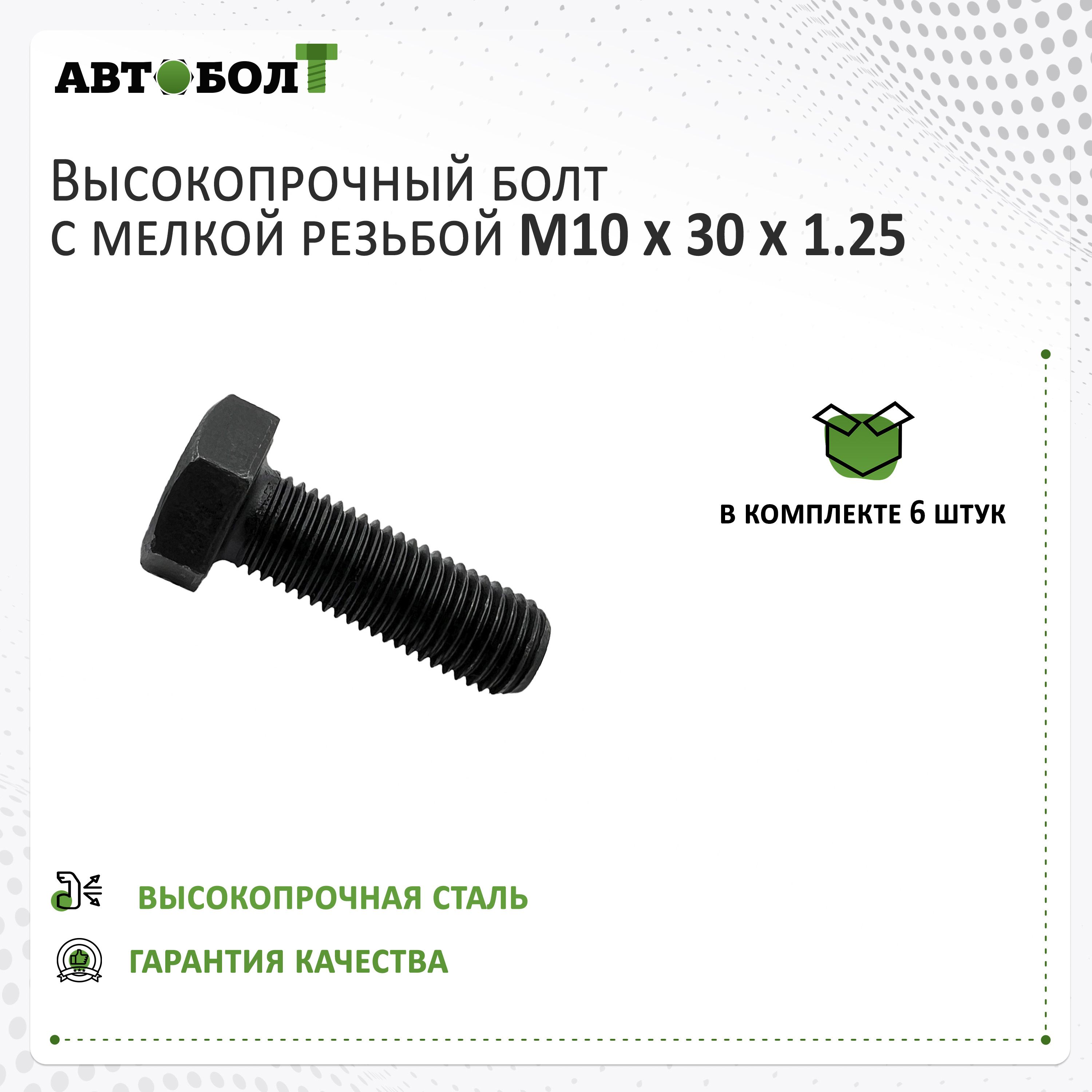 Болт с полной резьбой M10 x 30 x 1.25 - 10.9, 6 штук