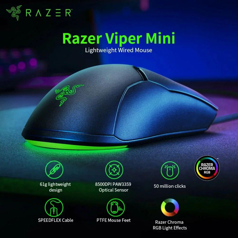 RazerИгроваямышьпроводнаямышка,черный,зеленый