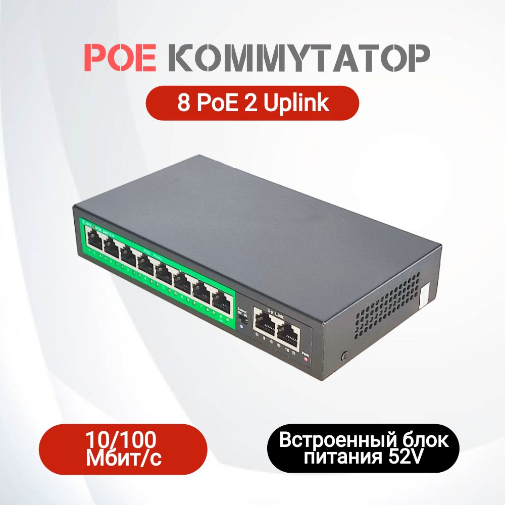 РoЕ коммутатор 10 портов 8 PoE, 2 Uplink, 120W