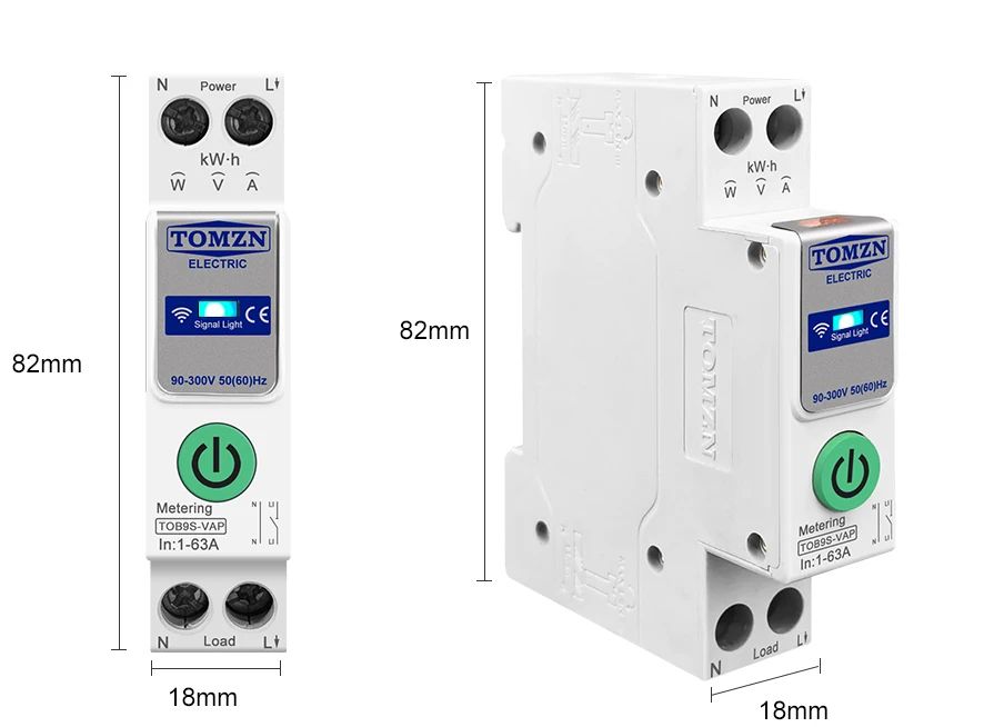 WiFi реле TOMZN TOB9S-VAP на DIN рейку / Счётчик электроэнергии, циклический таймер, защита по напряжению и току / Управление через Tuya, SmartLife или Digma Smart