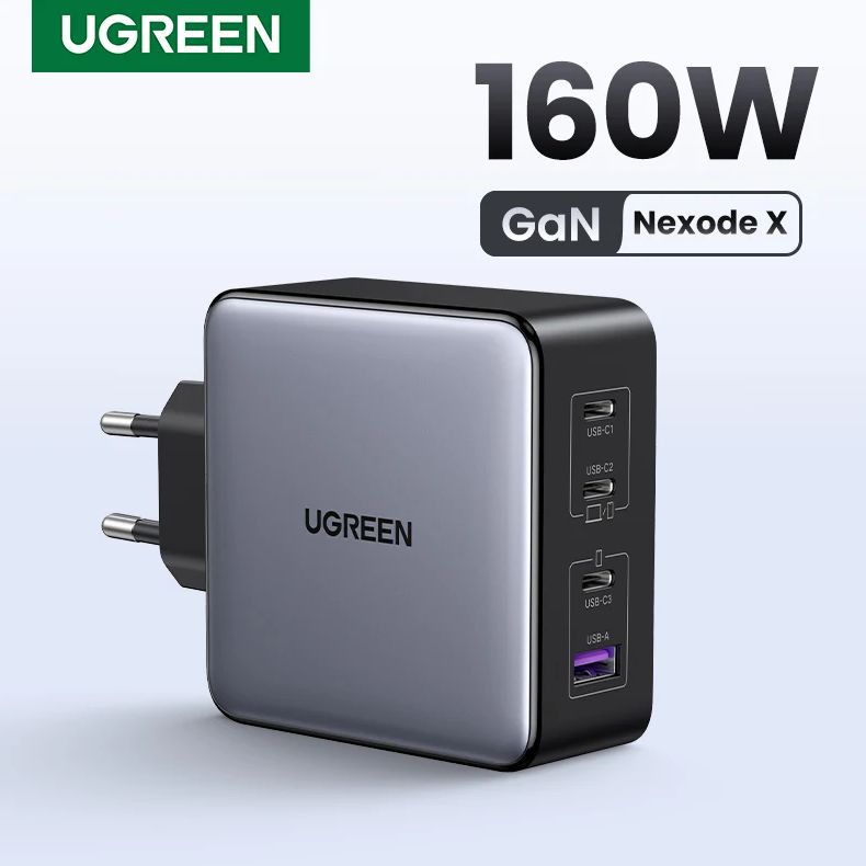 СетевоезарядноеустройствоUgreenX762USBA+3USBCNexodePro160WGaNFastCharger(35040),серый