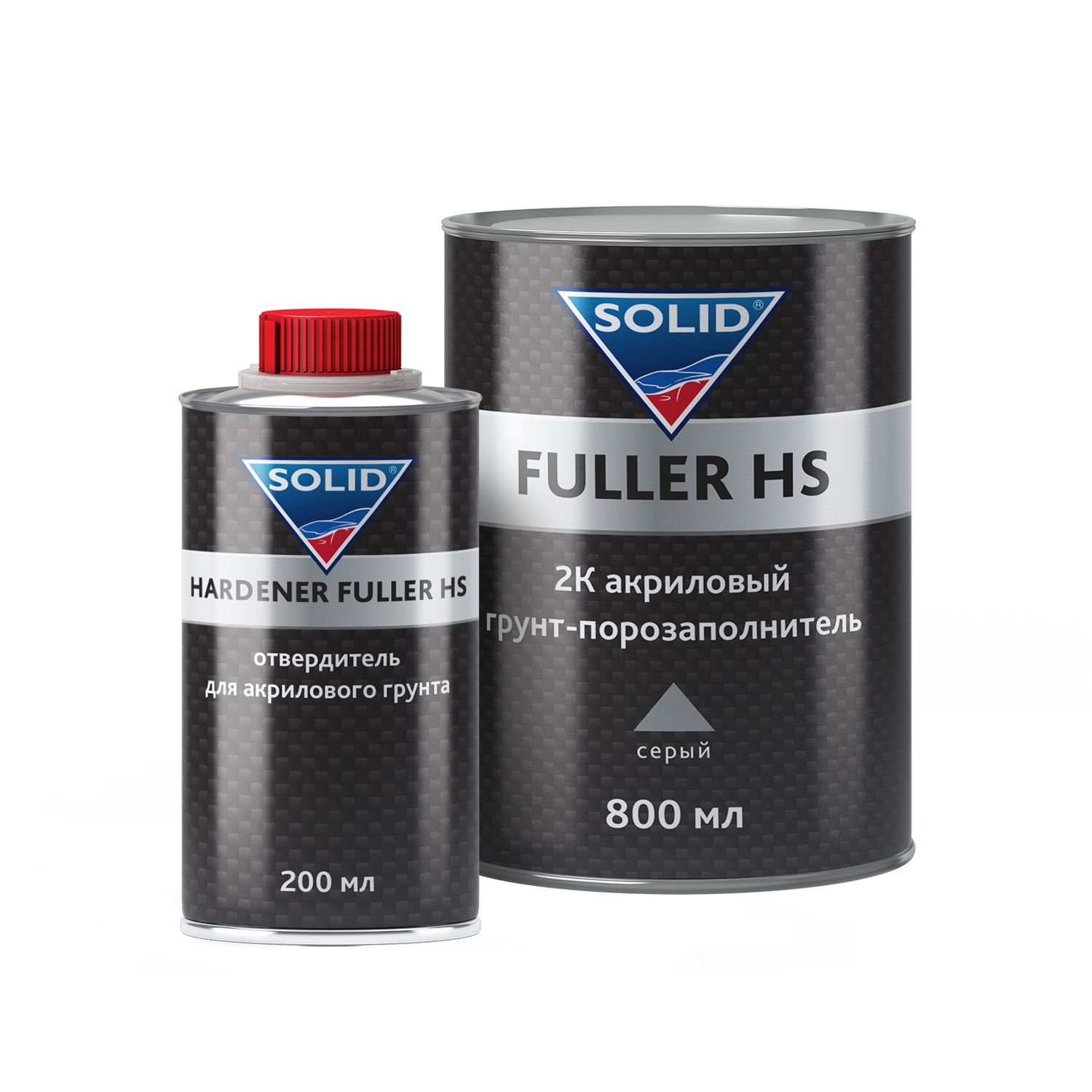 Грунт-наполнитель автомобильный SOLID PROF FULLER HS GREY (800+200 мл) 4+1, цвет: серый + отвердитель.