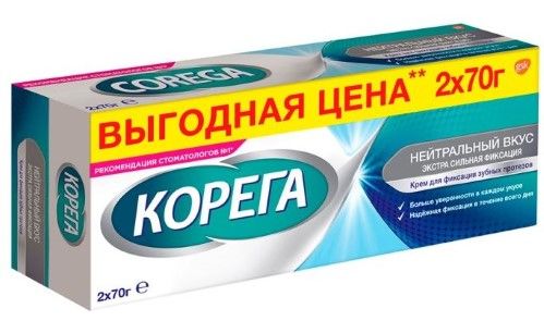 Корега крем для фиксации зубных протезов, нейтральный вкус, 2 тубы по 70 г