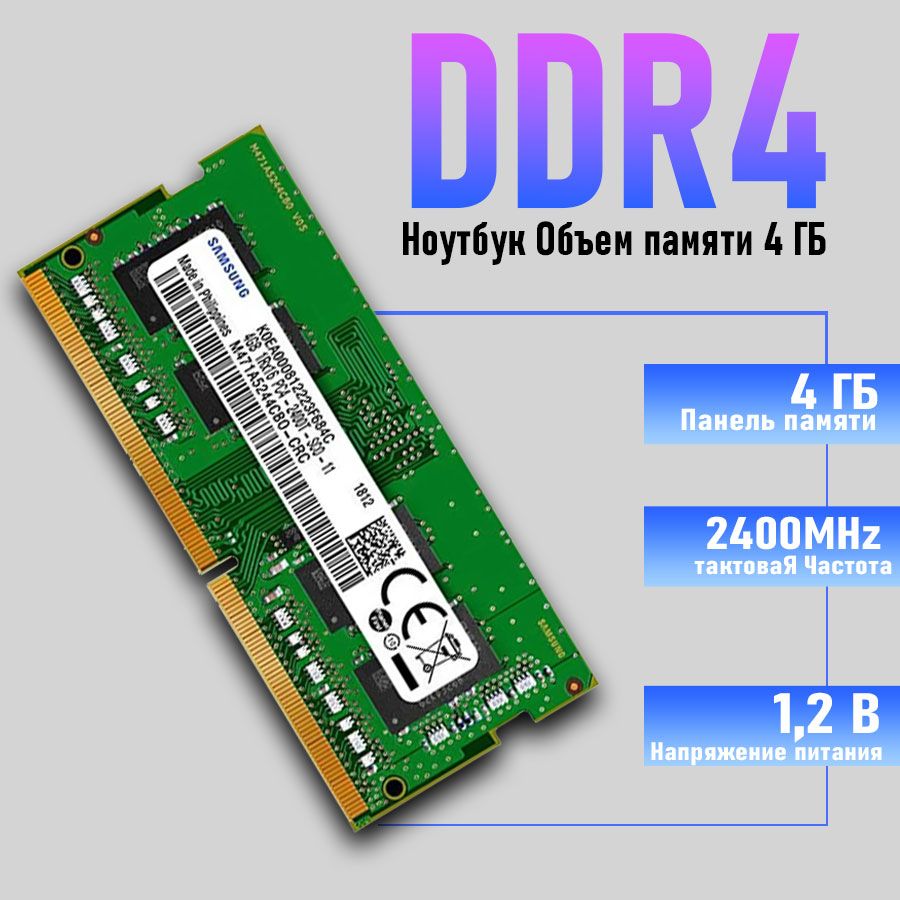 Оперативная память Samsung, 4 ГБ DDR4 2400 МГц  1x4 ГБ (SD4-4-2400)