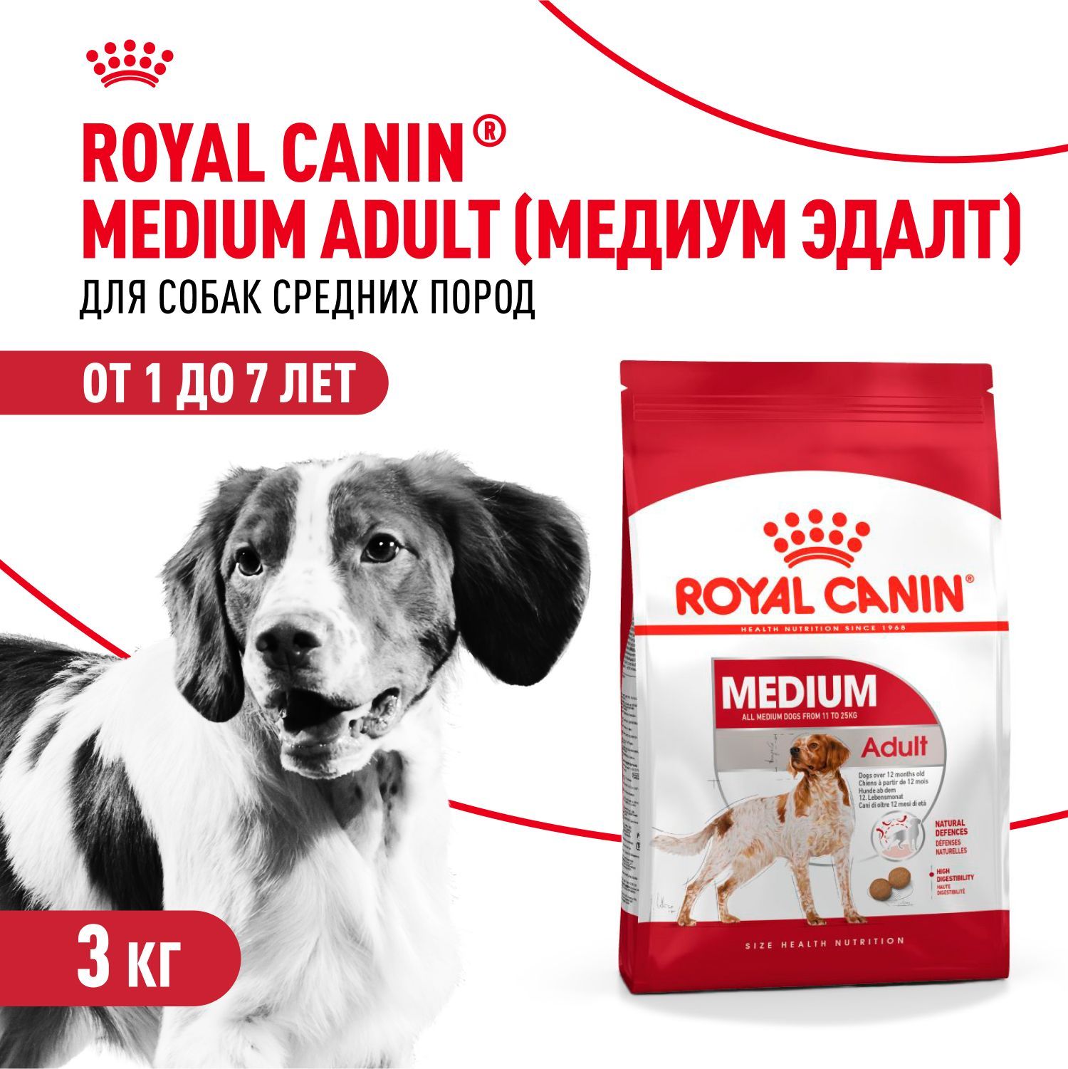 Корм для взрослых собак сухой Royal Canin Medium для средних пород, 3 кг