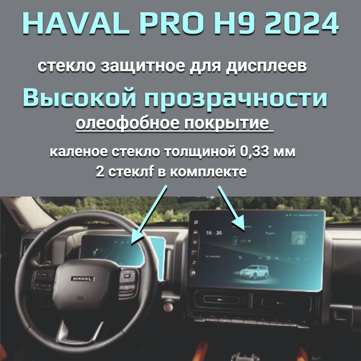 Защитное стекло на дисплеи Haval Pro H9 /Защита мультимедиа Хевейл Про Н9