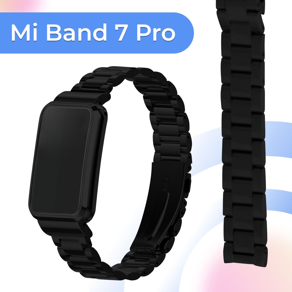 Металлический ремешок для Xiaomi Mi Band 7 Pro / Сменный блочный ремешок для Сяоми Ми Бэнд 7 Про, Черный