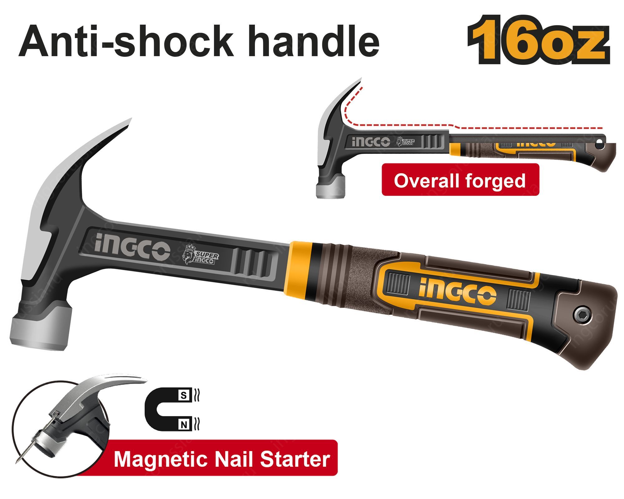 Молоток-гвоздодер INGCO 450 гр INDUSTRIAL