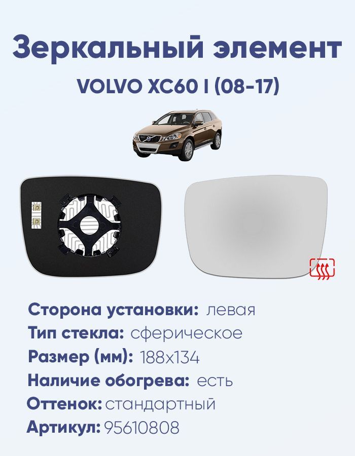 Зеркальный элемент левый VOLVO XC60 I (08-17) сфера нейтральный с обогревом