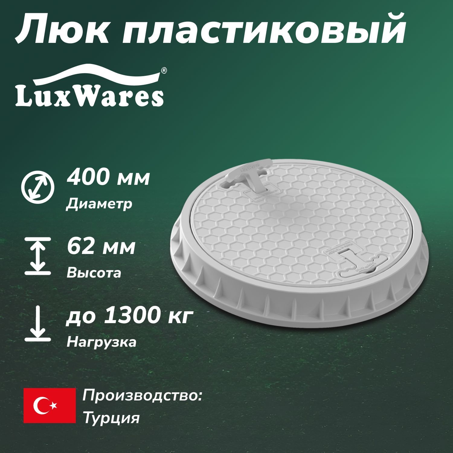 Люк круглый пластиковый LuxWares 400мм (YK-1001)