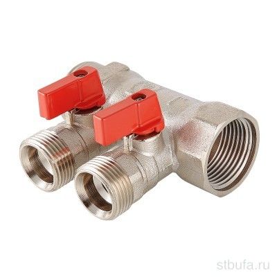 Коллектор 1''х2вых. Евроконус 3/4 с отсекающими кранами, VALTEC